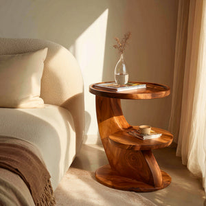 Two Tier Solid Wood Side Table for Living Room and Bedroom Use