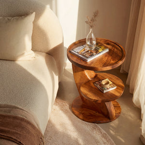 Two Tier Solid Wood Side Table for Living Room and Bedroom Use