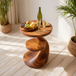 Solid Wood Two Tier Side Table for Living Room and Entertaining Corner Decor