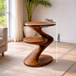 Two Tier Sculptural Solid Wood Side Table for Living Room and Lounge Styling