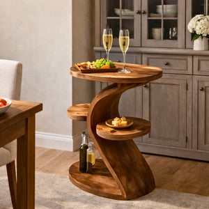 Modern Sculptural Side Table for Living Room with Three Tier Display Shelves