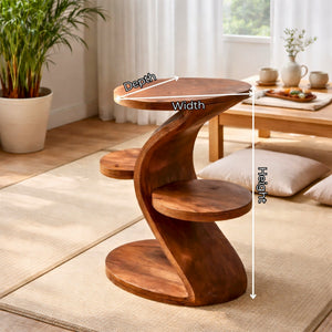 Modern Sculptural Side Table for Living Room with Three Tier Display Shelves