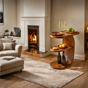 Living Room Entertaining Side Table with Tiered Solid Wood Design