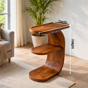 Living Room Entertaining Side Table with Tiered Solid Wood Design