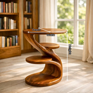 Modern Sculptural Three Tier Solid Teak Side Table for Living Room Use