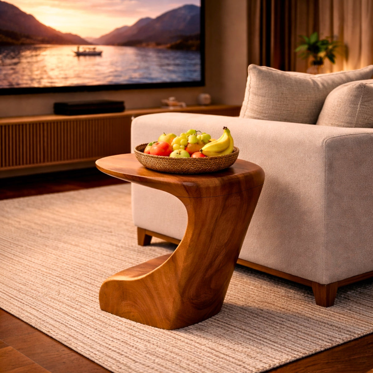 Modern Sculptural Solid Wood Side Table for Living Room Interior Decor