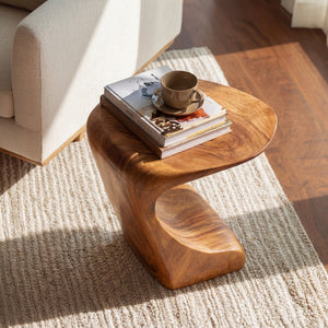 Modern Sculptural Solid Wood Side Table for Living Room Interior Decor