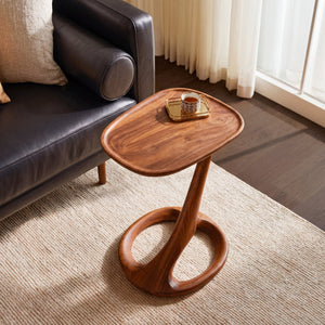 Modern Sculptural Solid Wood Side Table for Living Room Decor