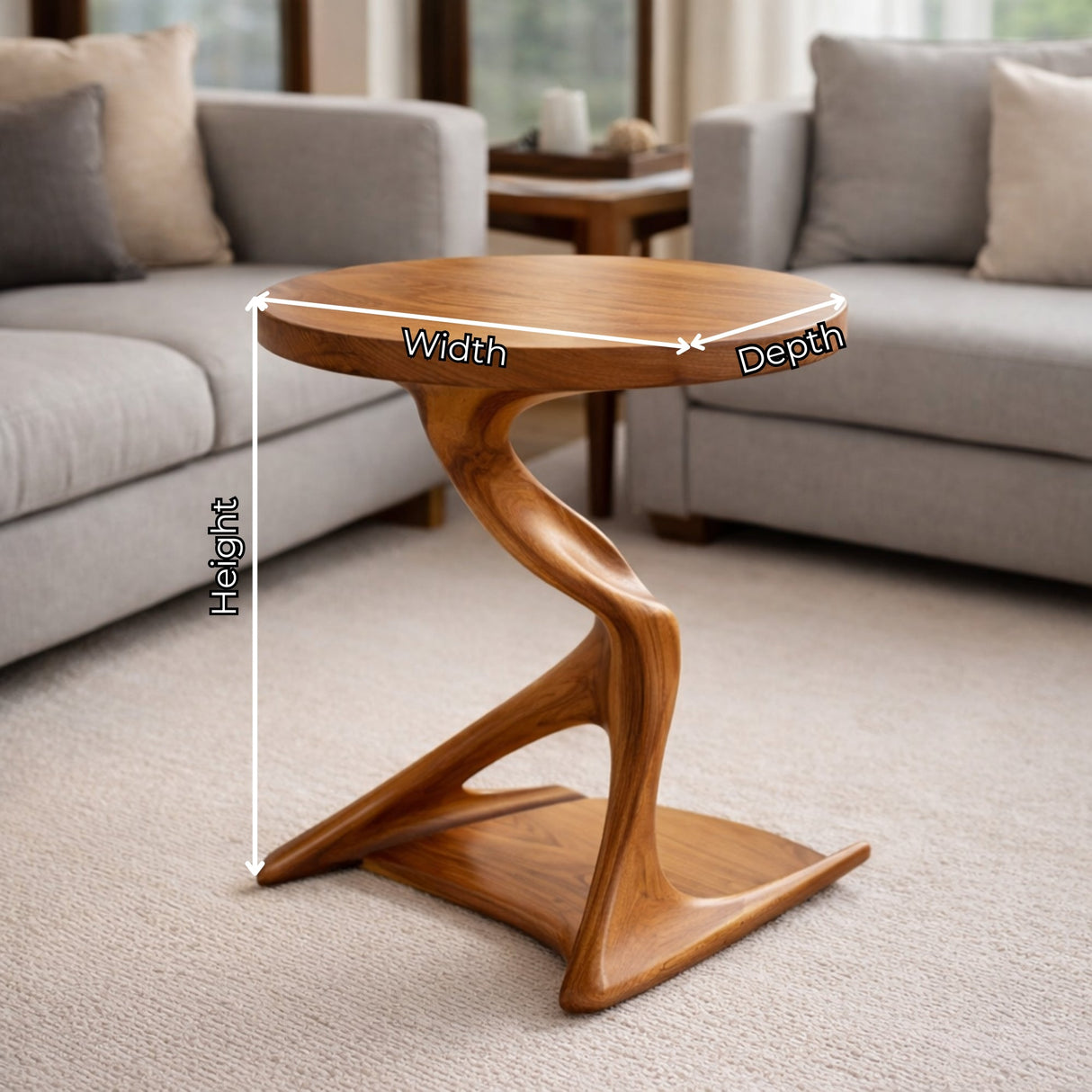 Twist Stem Solid Wood Side Table with Round Top for Living Room Decor