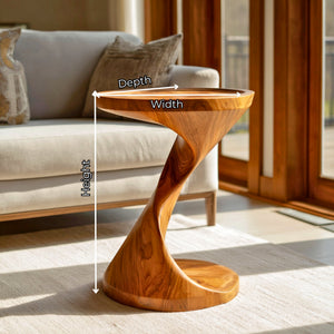 Spiral Pedestal Solid Wood Side Table with Tray Top for Living Room Decor