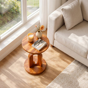 Tall Solid Wood Side Table Round Top Pedestal Living Room Decor