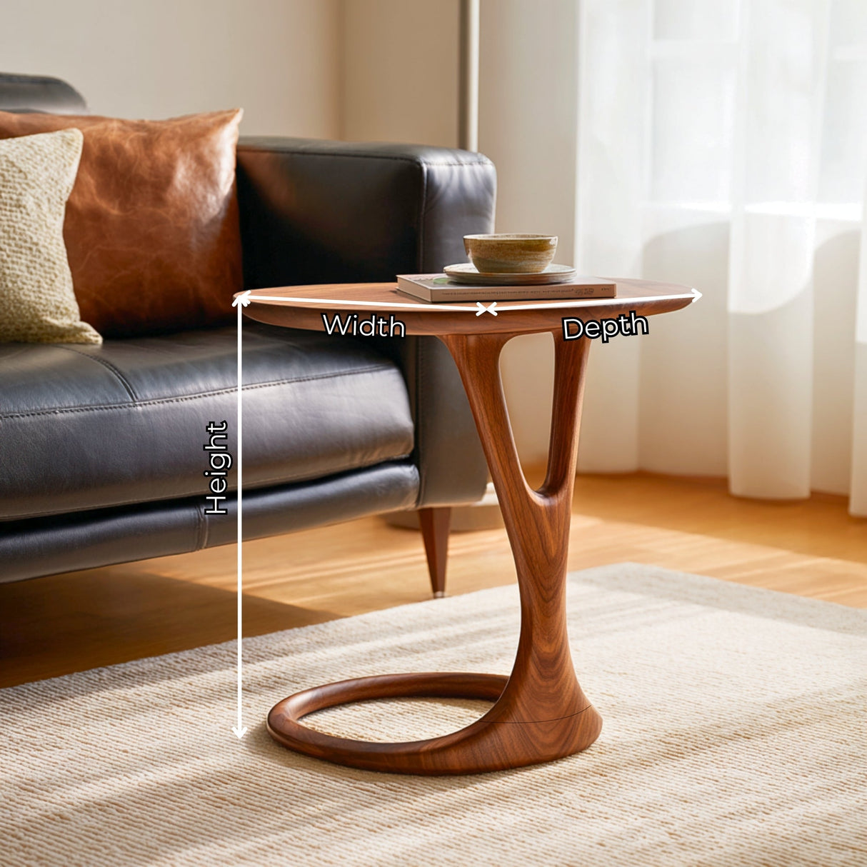 Loop Base Solid Wood Side Table with Round Top for Living Room Decor