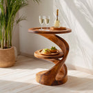 Helix Two Level Solid Wood Side Table with Tray Top for Living Room Decor