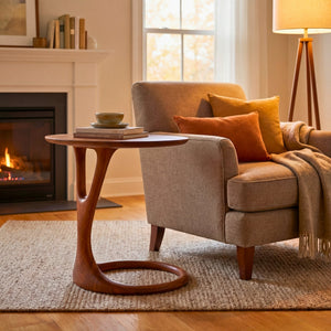 Loop Base Solid Wood Side Table with Round Top for Living Room Decor