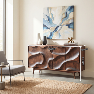 Organic Carved Solid Wood Sideboard Cabinet for Living and Dining Room Storage