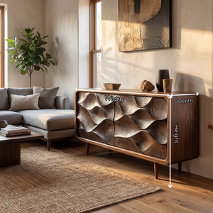 Wave Carved Solid Wood Sideboard Cabinet for Living and Dining Room Storage