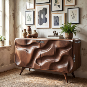 Curved Wavefront Solid Wood Credenza for Modern Living and Dining Room Storage