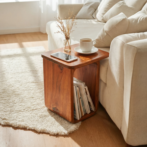 Sculptural Solid Wood Side Table for Living Rooms and Reading Corners