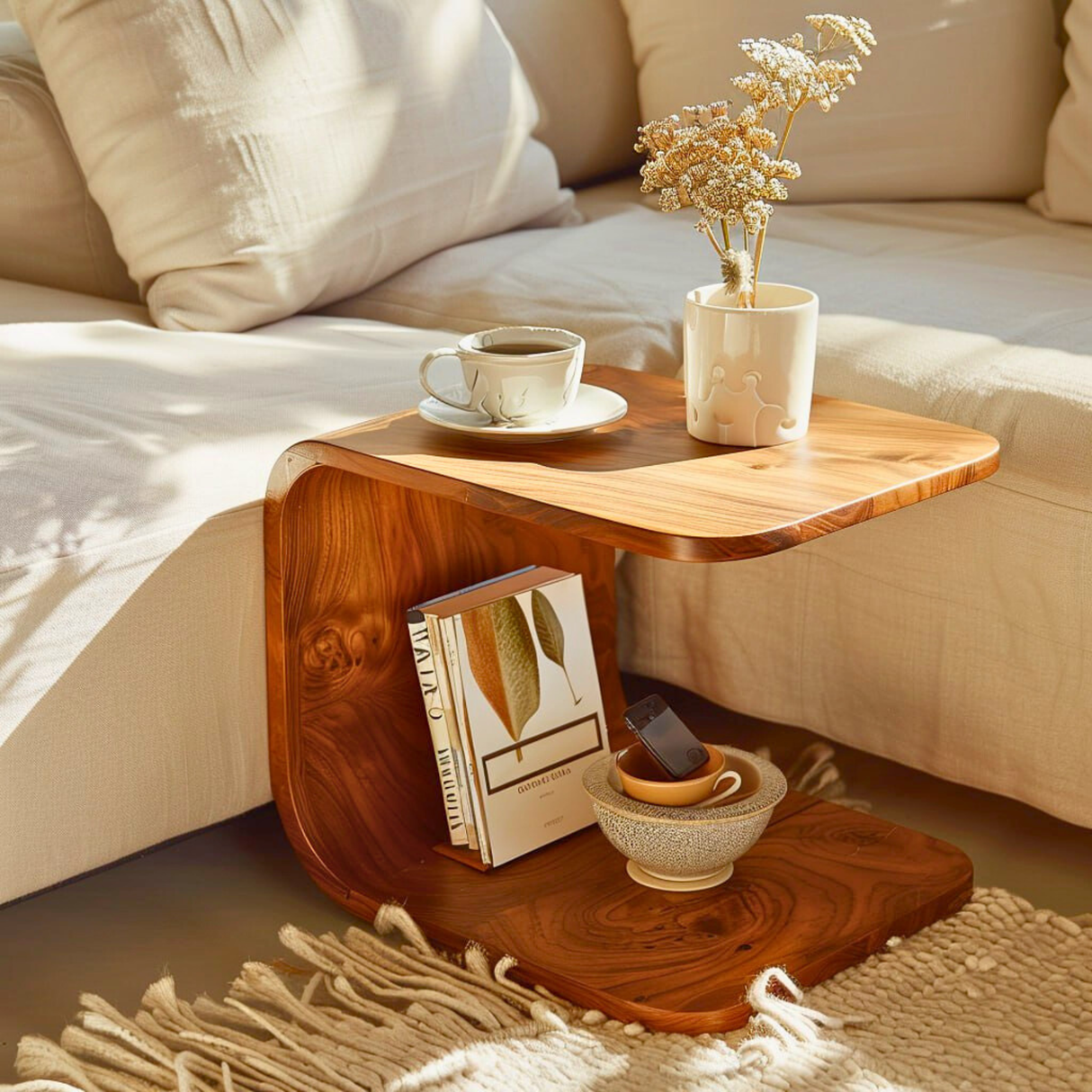 Solid Wood Sculptural Side Table for Modern Living Rooms and Lounging Spaces
