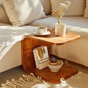 Solid Wood Sculptural Side Table for Modern Living Rooms and Lounging Spaces