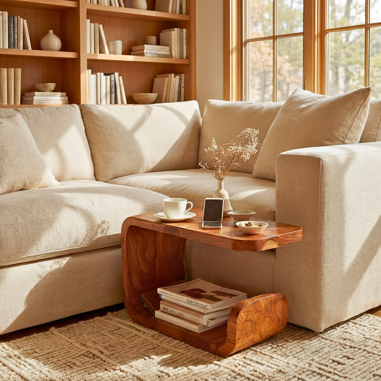 Sculptural Solid Wood Side Table for Cozy Living Rooms and Reading Spaces