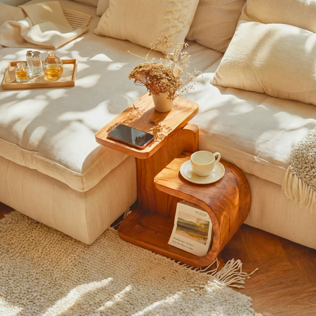Sculptural Solid Wood Side Table for Modern Living Rooms and Cozy Corners