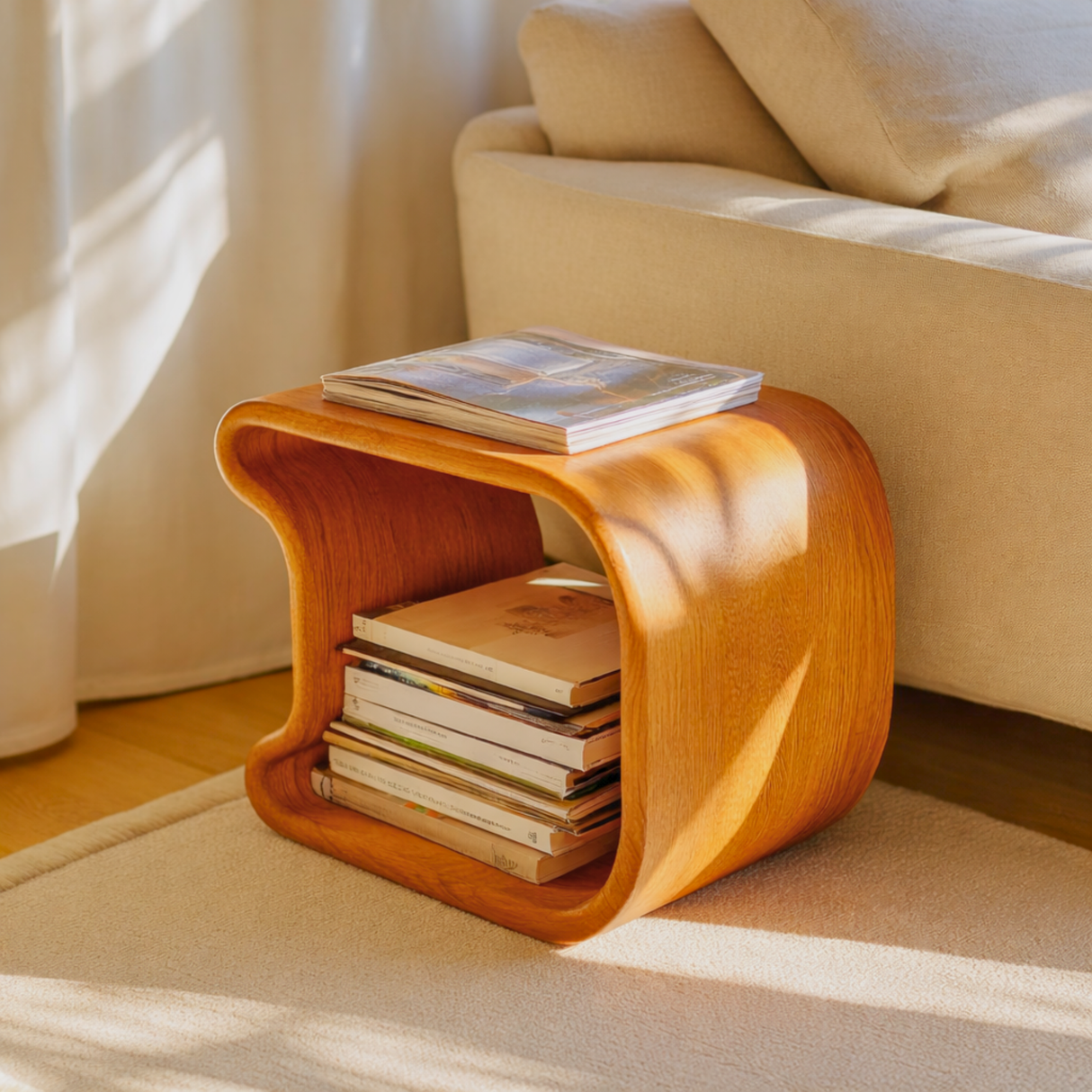 Modern Sculptural Solid Wood Side Table for Living Rooms and Reading Nooks