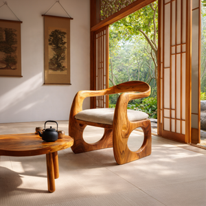 Sculptural Solid Wood Lounge Chair with Curved Organic Frame for Living Room