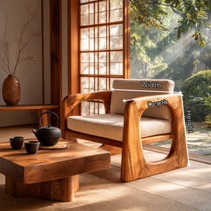 Solid Wood Lounge Armchair with Sculpted Frame for Living Room Reading Corner