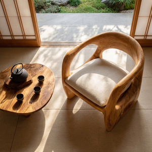 Hand Carved Solid Wood Lounge Chair with Organic Sculptural Design for Living Room