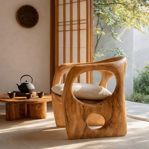 Hand Carved Solid Wood Lounge Chair with Organic Sculptural Design for Living Room