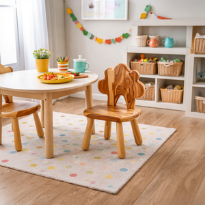 Solid Wood Kids Chair with Tree Shaped Backrest for Playroom or Learning Space