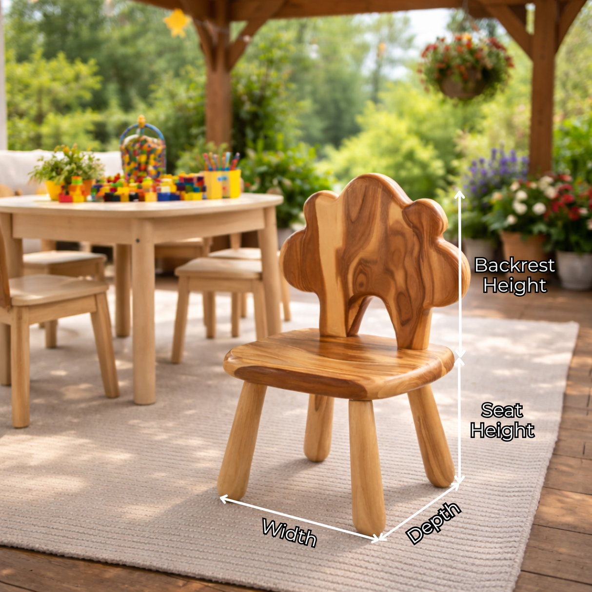 Solid Wood Kids Chair with Tree Shaped Backrest for Playroom or Learning Space