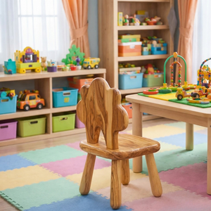Solid Wood Kids Chair with Tree Shaped Backrest for Playroom or Learning Space