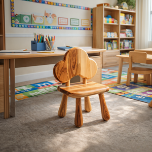 Solid Wood Kids Chair with Cloud Shaped Backrest for Nursery, Playroom or Learning Space