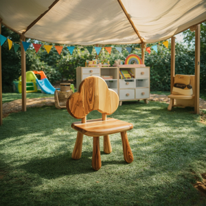 Solid Wood Kids Chair with Cloud Shaped Backrest for Nursery, Playroom or Learning Space