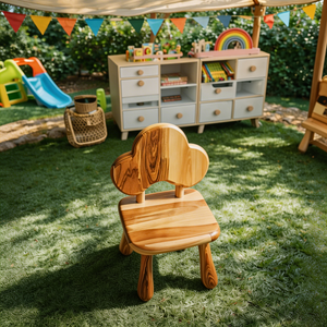 Solid Wood Kids Chair with Cloud Shaped Backrest for Nursery, Playroom or Learning Space