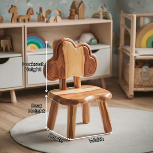 Solid Wood Kids Chair with Tree Shaped Backrest for Playroom, Dining Area or Nursery Space