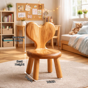 Solid Wood Kids Chair with Heart Shaped Backrest for Nursery Bedroom or Playroom