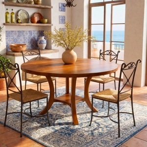 Round Solid Wood Dining Table with Curved Pedestal Base for Dining Room