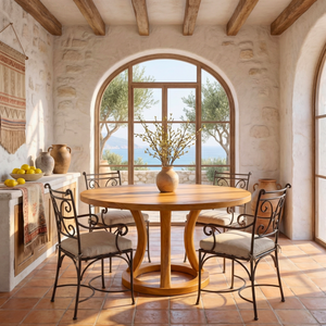 Round Solid Wood Dining Table with Ring Base Design for Dining Room