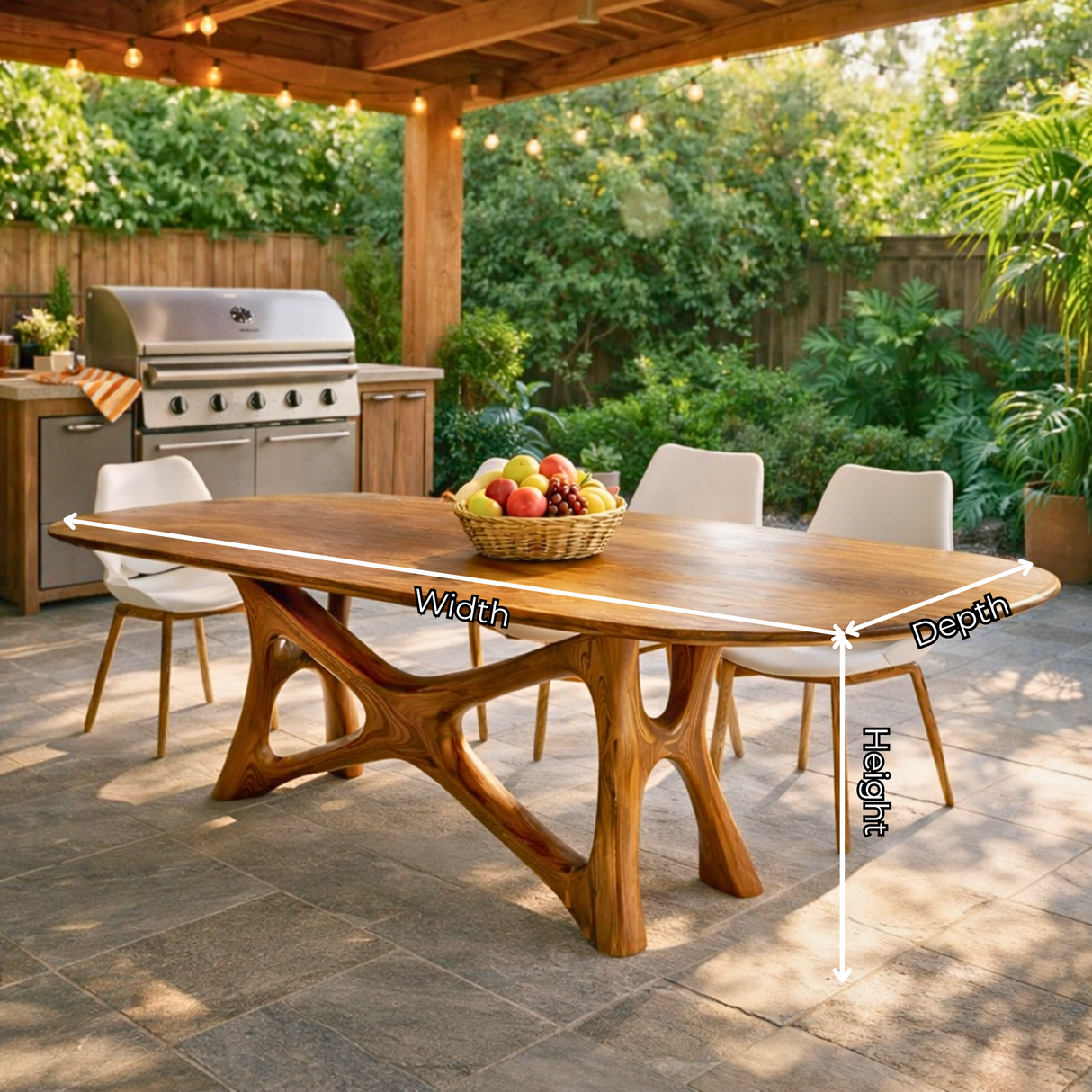 Solid Wood Dining Table with Artistic Branch Style Base for Dining Room