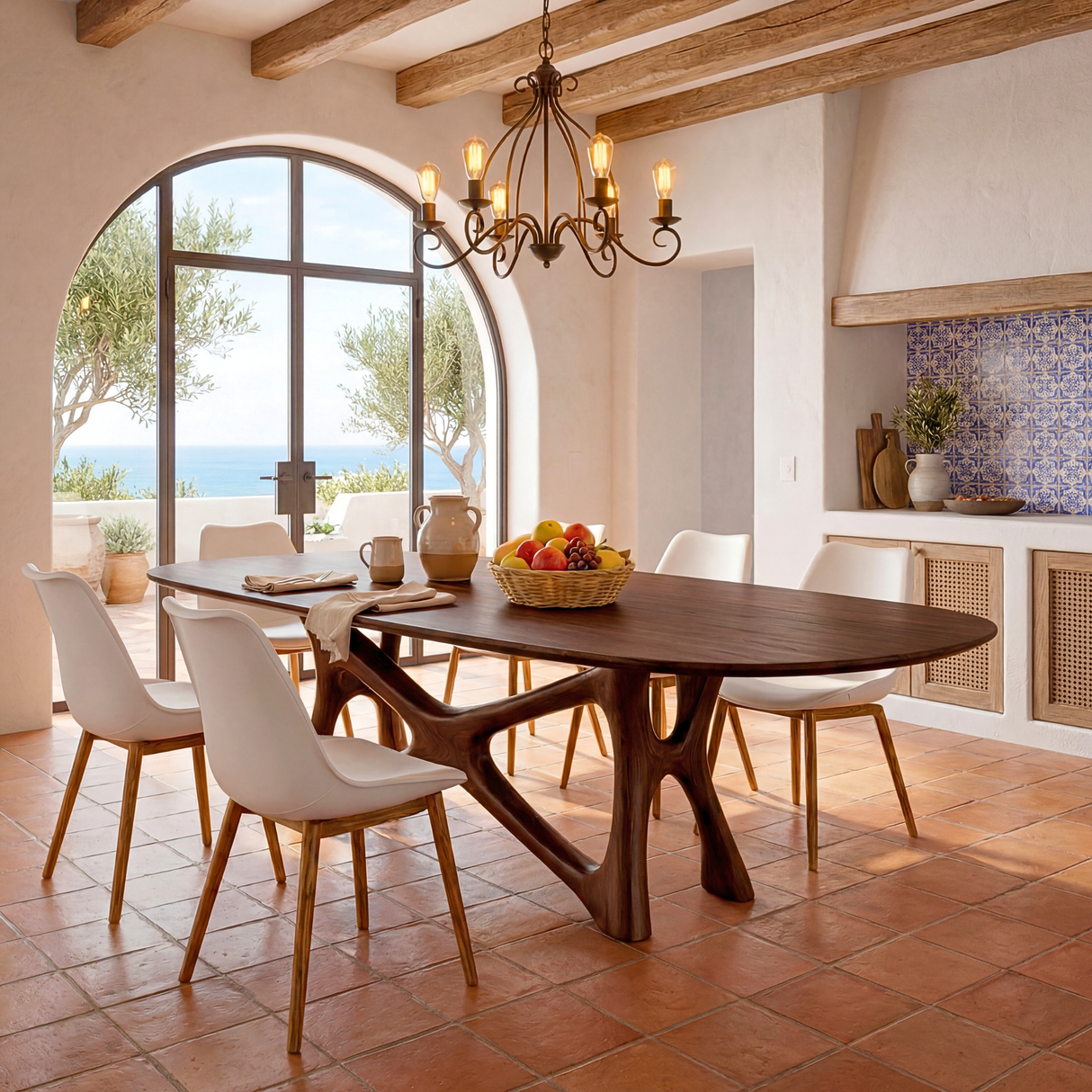Solid Wood Dining Table with Artistic Branch Style Base for Dining Room