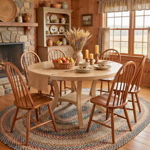 Round Solid Wood Dining Table with Curved Pedestal Base for Dining Room