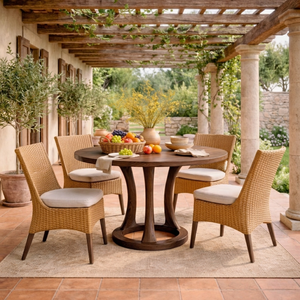 Round Solid Wood Dining Table with Ring Base Design for Dining Room