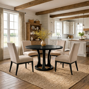 Round Solid Wood Dining Table with Ring Base Design for Dining Room