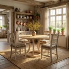 Round Solid Wood Dining Table with Ring Base Design for Dining Room