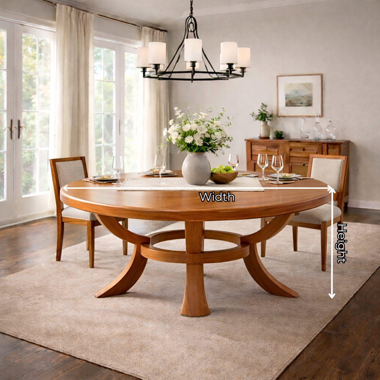 Large Round Solid Wood Dining Table with Sculptural Pedestal Base for Dining Room