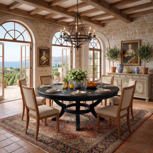 Large Round Solid Wood Dining Table with Sculptural Pedestal Base for Dining Room