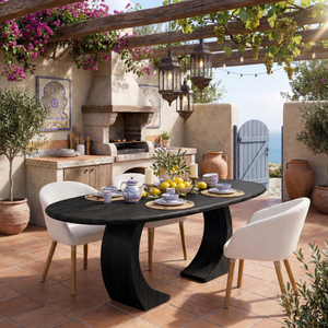 Oval Solid Wood Dining Table with Curved Sculptural Legs for Dining Room